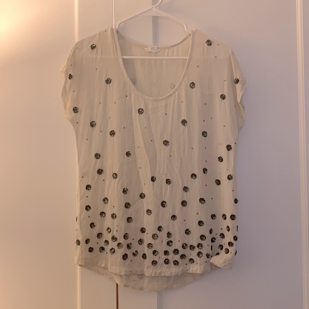 Club Monaco White Silk Sequin Top
